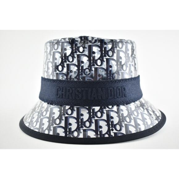 Dior French Small Brim Blue Oblique Logo PVC Transparent Clear Sun Bucket Hat 58 main image 10